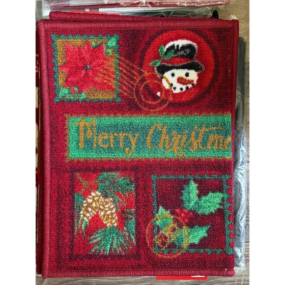 St. Nicholas Square Printed Merry Christmas Rug "Christmas Stamp" Holiday Decor - Picture 3 of 9